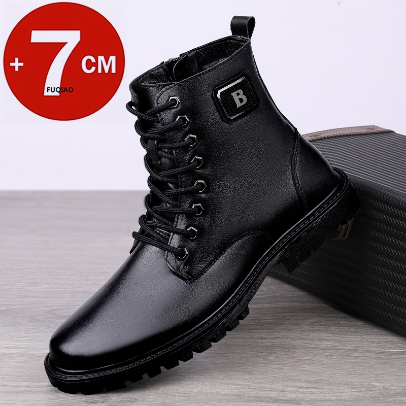Men'S Shoes Zipper - Men's Genuine Leather Elevator Boots Winter