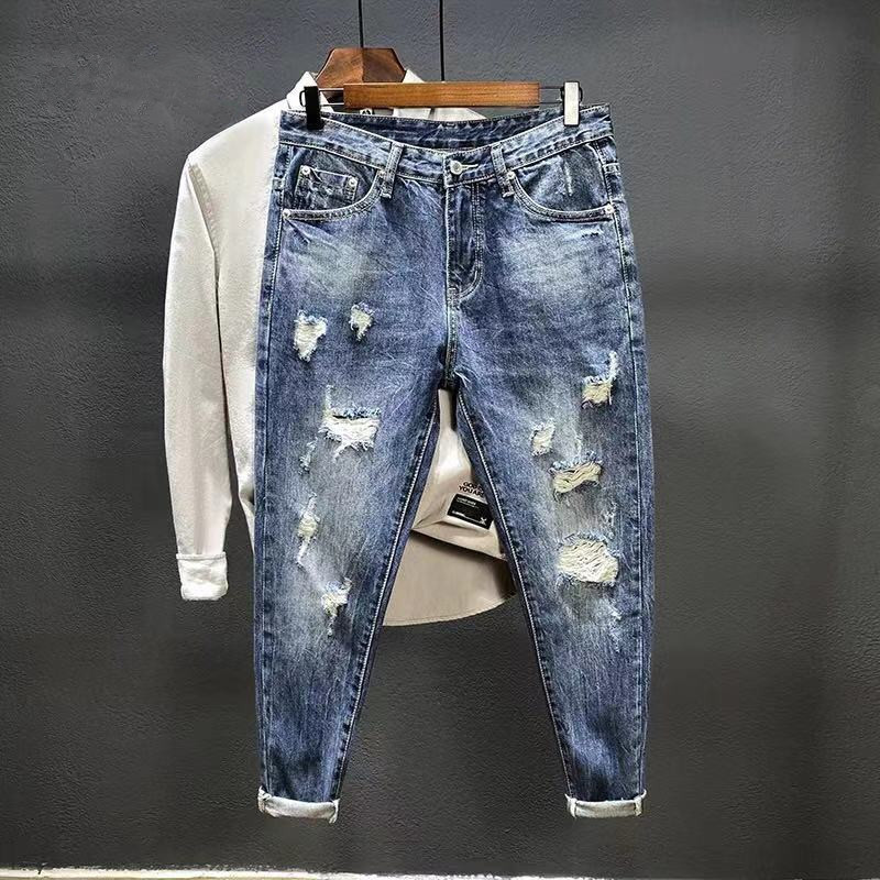Men'S Shoes For Jeans - Nine-point jeans with holes for men's