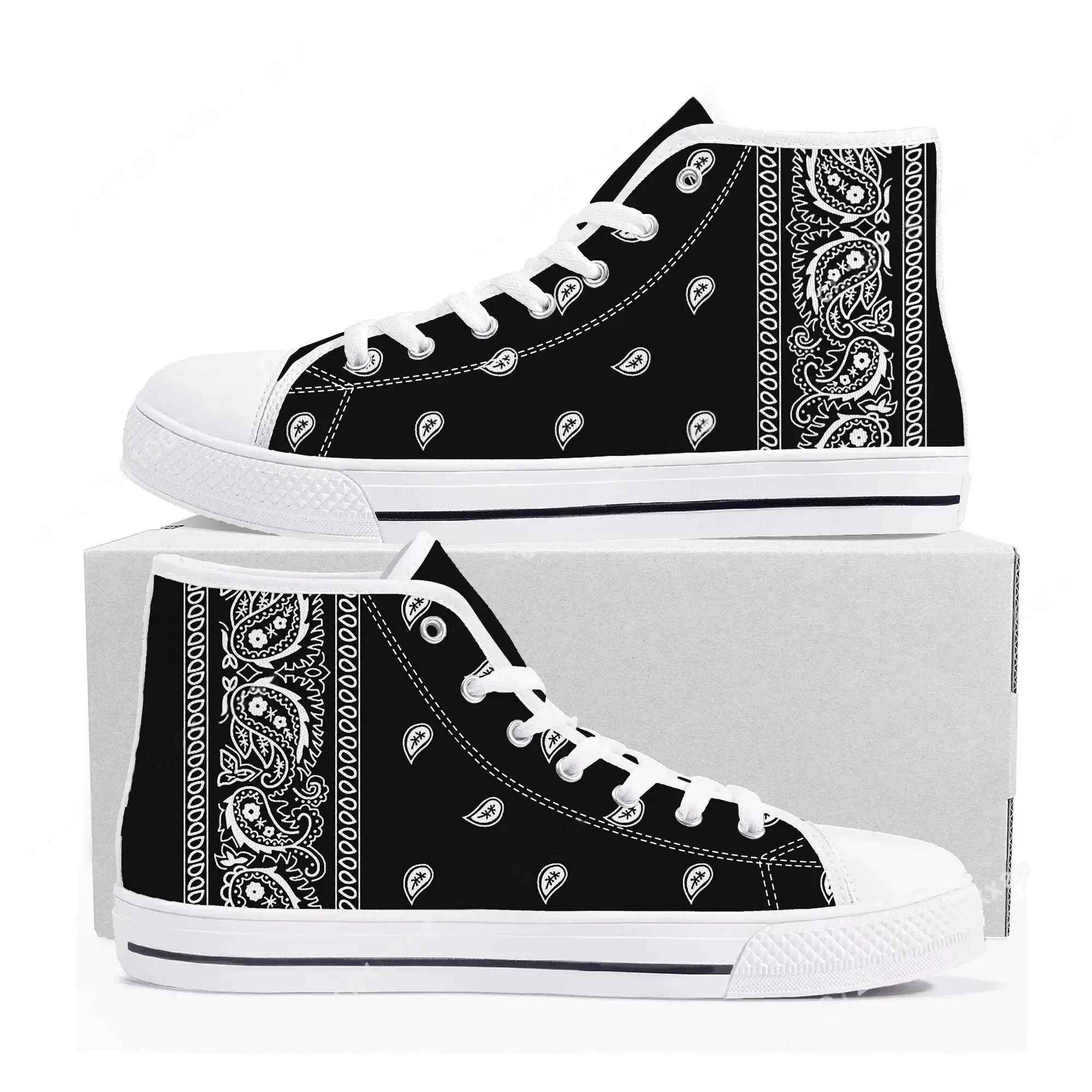 Men'S Shoes Black And White - Bandana Paisley High Top Sneakers Mens