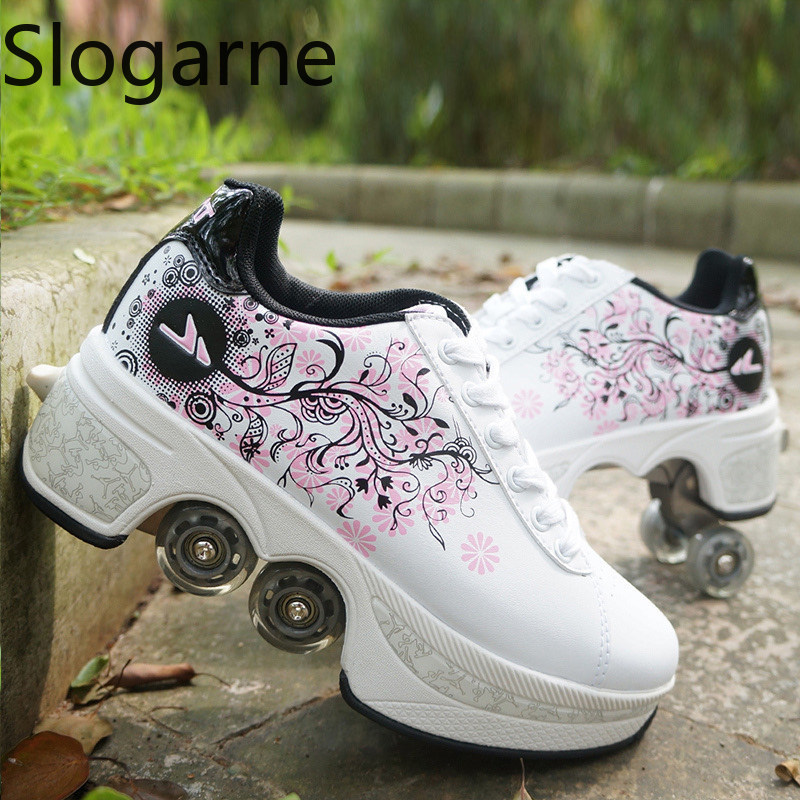 Men'S Shoes To Women'S Size - Women 4 Wheels Deformation Roller Skates