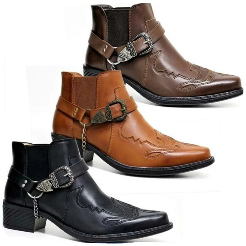 Men'S Shoes Zipper - Fashion 2026 Men's Vintage Cowboy Boots
