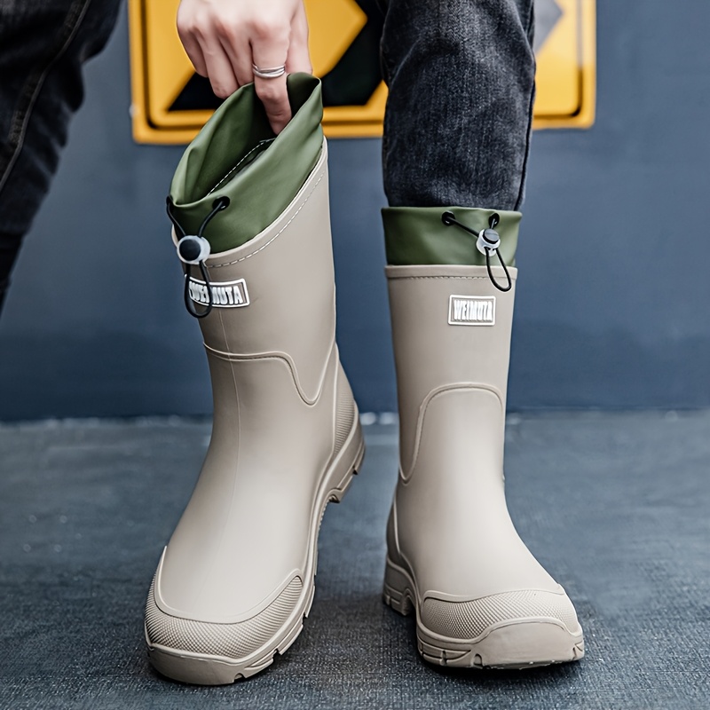 Men'S Shoes Water Resistant - Men waterproof Rain Boots Mid Calf