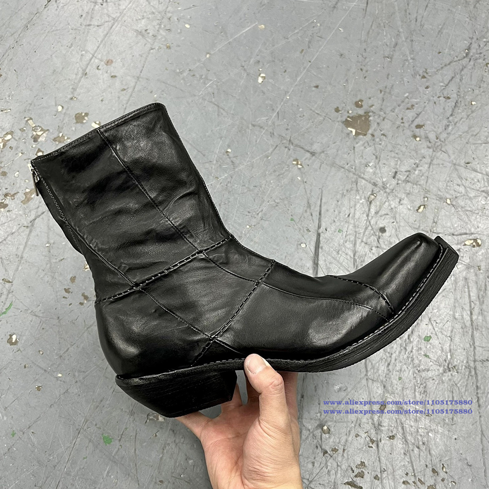 Black Leather Men's Boots Poin - Men'S Shoes Zipper recension och pris