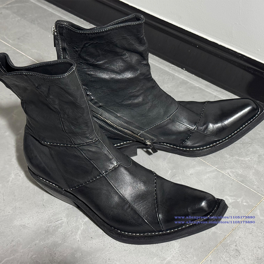 Black Leather Men's Boots Poin - Men'S Shoes Zipper recension och pris