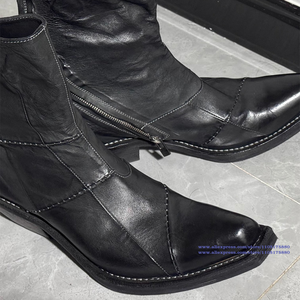 Black Leather Men's Boots Poin - Men'S Shoes Zipper recension och pris