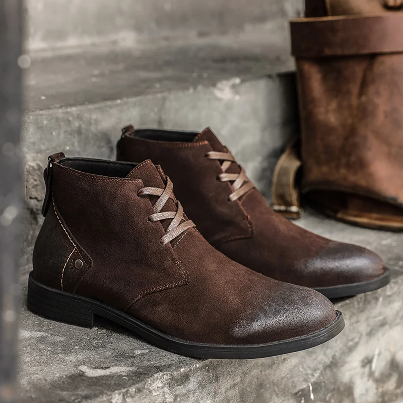 New Cow Suede Ankle Boots Hand - Men'S Shoes Zipper recension och pris