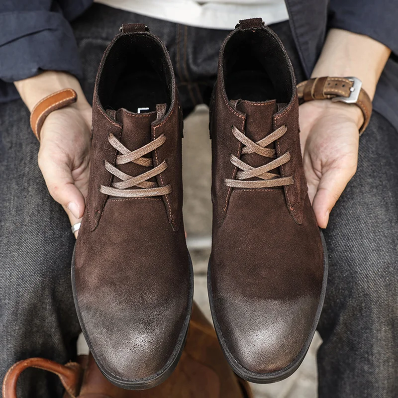 New Cow Suede Ankle Boots Hand - Men'S Shoes Zipper recension och pris