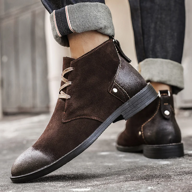 New Cow Suede Ankle Boots Hand - Men'S Shoes Zipper recension och pris