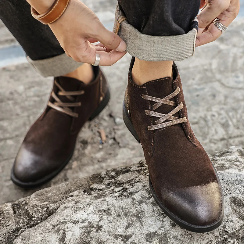 New Cow Suede Ankle Boots Hand - Men'S Shoes Zipper recension och pris
