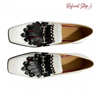 Metal Rivets Black Tassels Whi - Men'S Shoes Black And White recension och pris