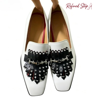 Metal Rivets Black Tassels Whi - Men'S Shoes Black And White recension och pris