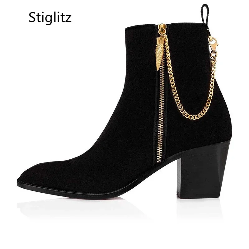 Suede Ankle Boots Gold Chain H - Chelsea Boots Suede recension och pris